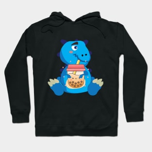 Baby Blue Dino Boba T rex Dinosaur  drinking Bubble tea Hoodie